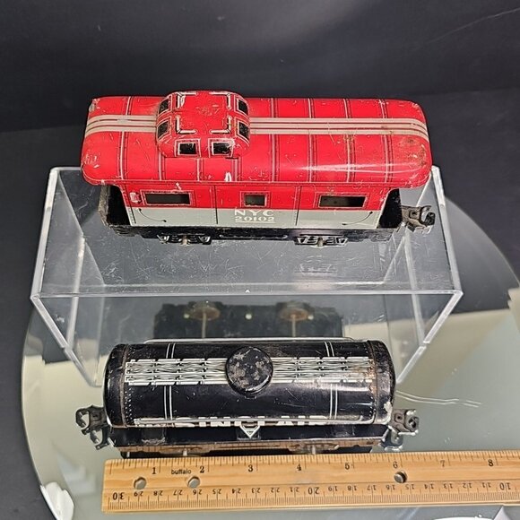 Marx Tin Sinclair Oil Train Car And Caboose NYC 20102 2pcs Gauge O Made In USA - Picture 2 of 11